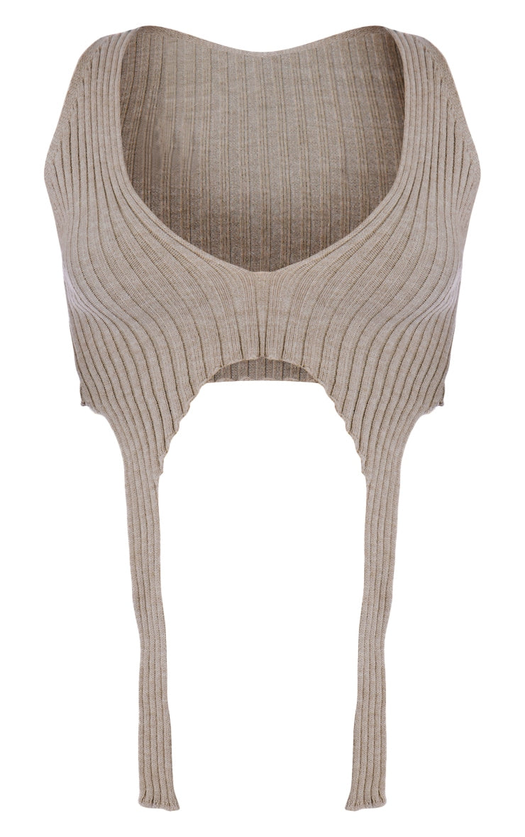 PLT Label Taupe Knitted Strap Detail Top