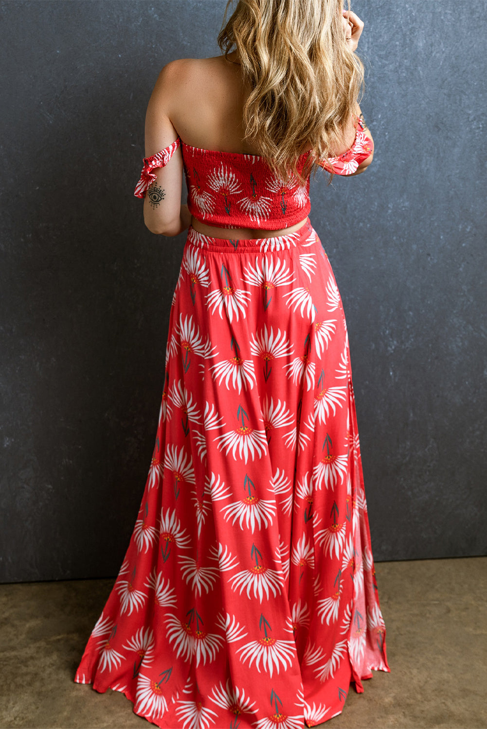 Red Floral Maxi Skirt Set