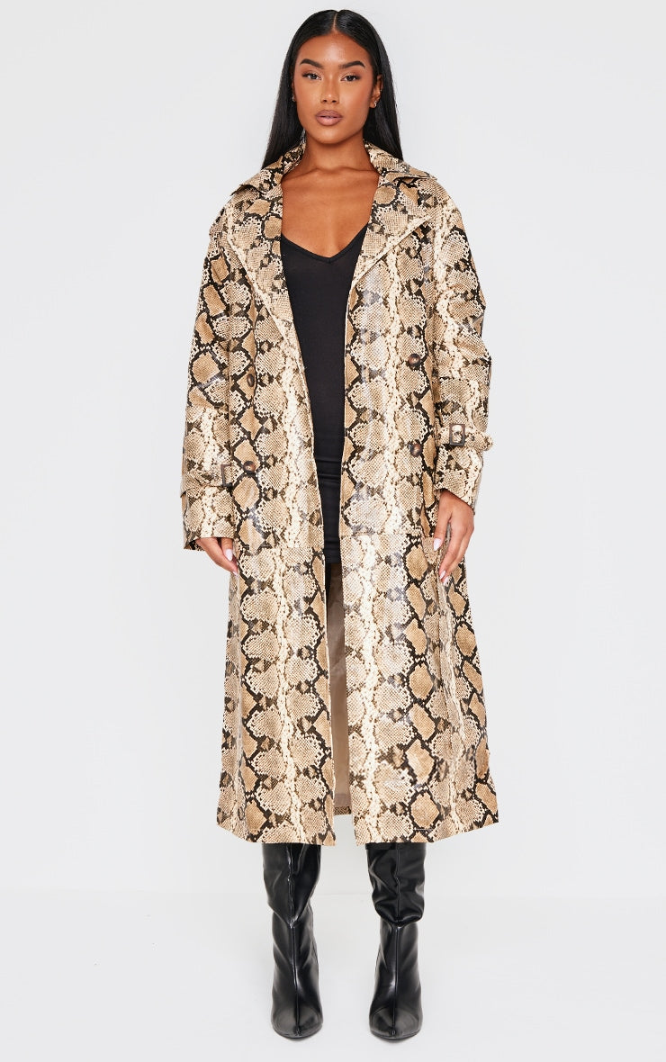 Beige Snake Faux Leather Coat