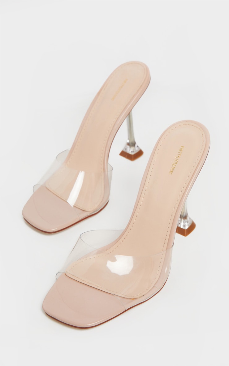 Nude Clear Heel Mule Sandals