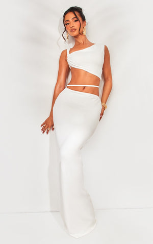 Petite White Soft Touch Asymmetric Neck Crop Top