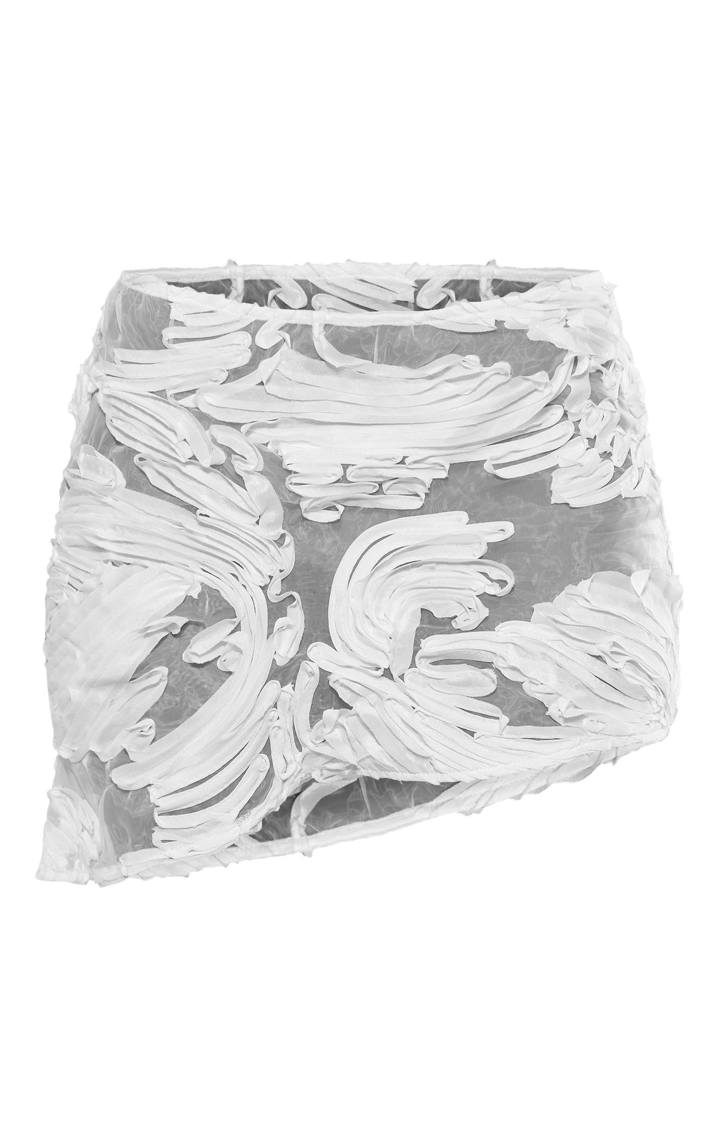 White Textured Chiffon Asymmetric Mini Skirt