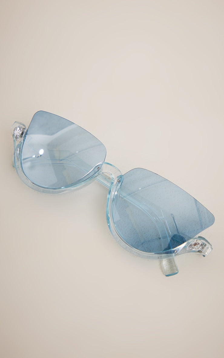 Blue Crystal Under Frame Cat Eye Sunglasses