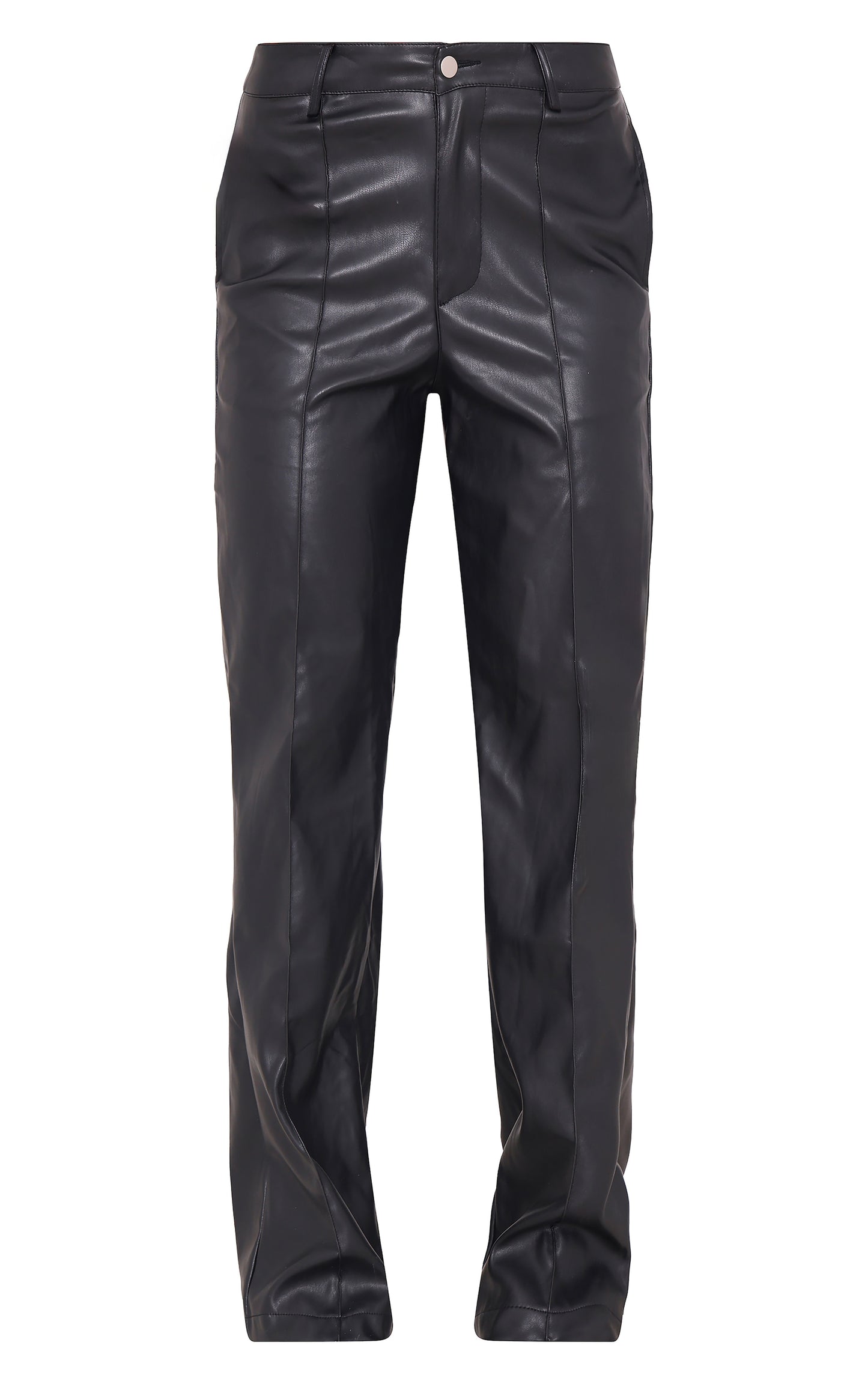 Burgundy Washed Faux Leather Dip Waist Flared Trousers