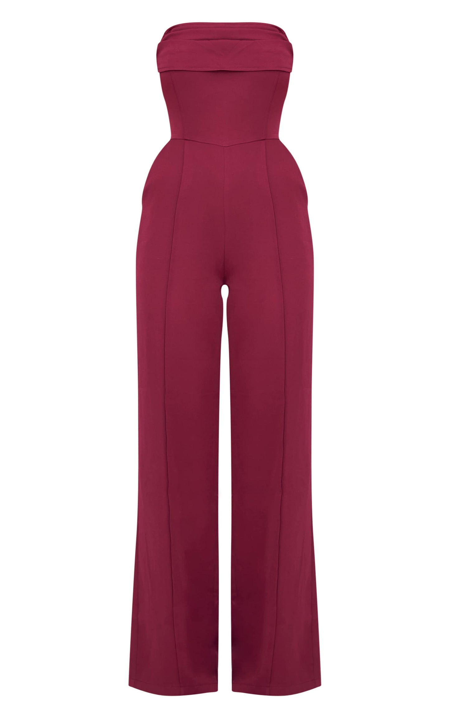 Burgundy Bandeau Cowl Neck Pocket Detailed Jumpsuit