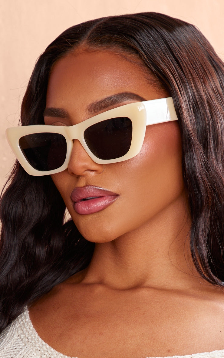 Cream Chunky Cat Eye Retro Sunglasses