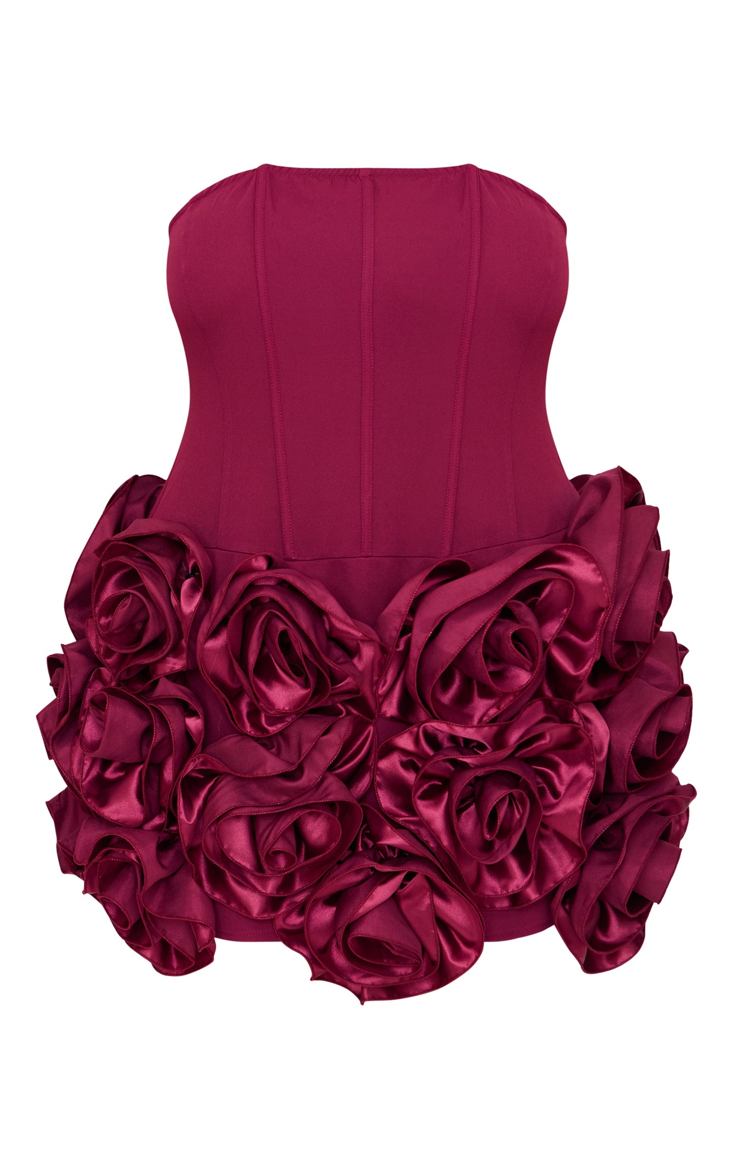 Plus Burgundy Boned Corset Flower Detail Bodycon Dress