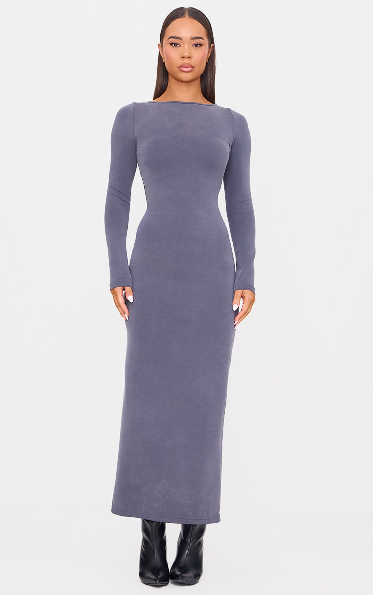 Plum Premium Contour Boat Neck Maxi Dress