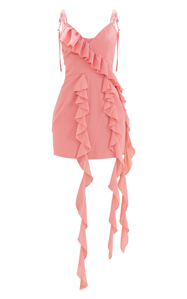 Pink Rose Chiffon Frill Drape Detail Shift Dress