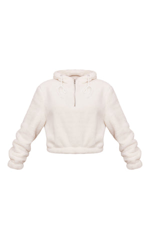 Cream Quarter Zip Cropped Fleece