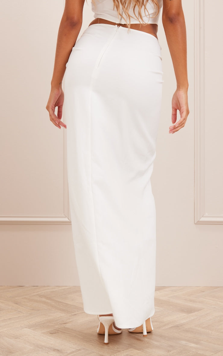 White Woven Ruched Midaxi Skirt