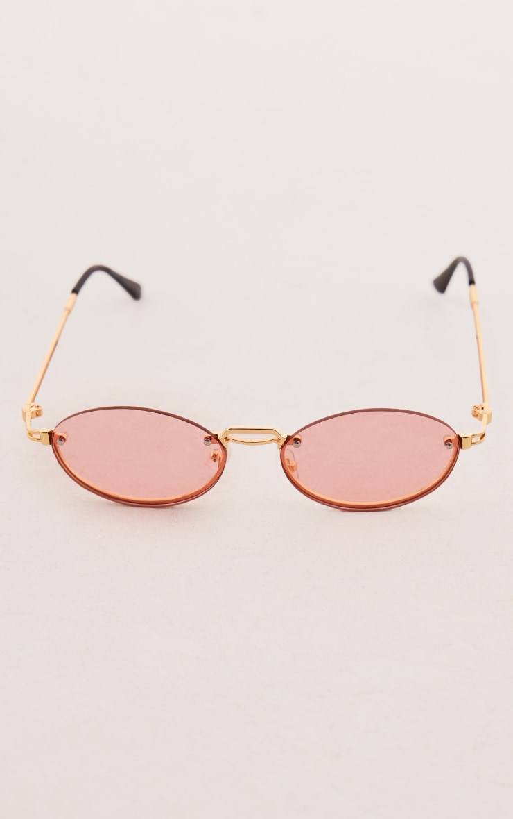 Pink Rounded Curved Slim Sunglasses