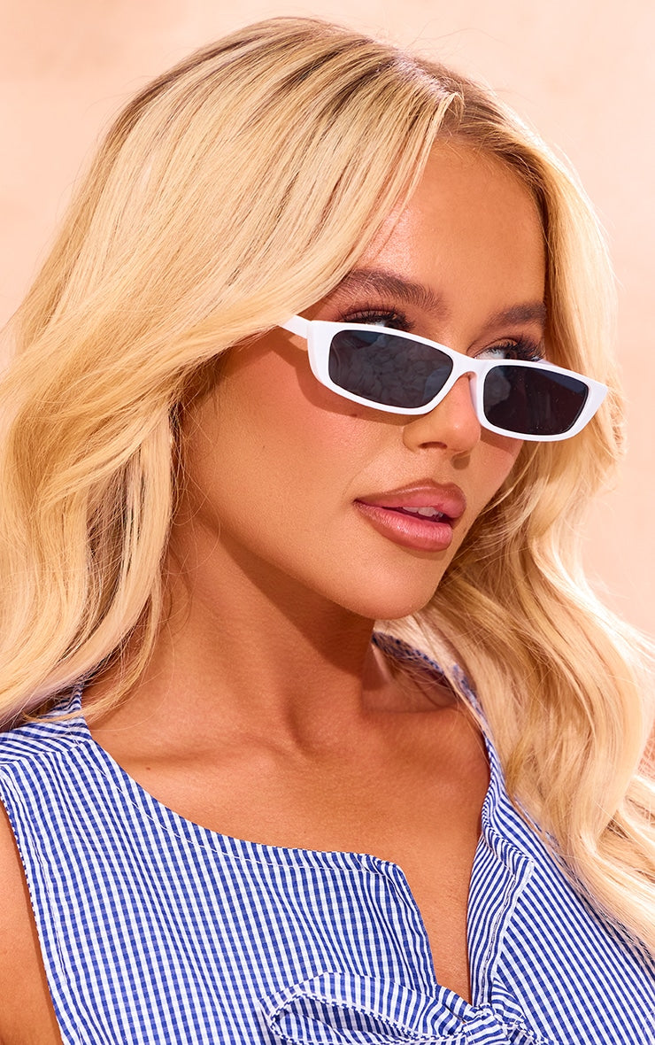 White Slim Rectangular Lense Sunglasses