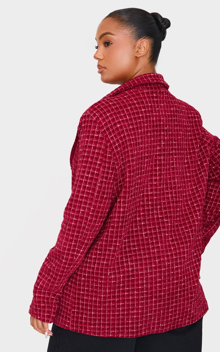 Plus Burgundy Boucle Check Blazer