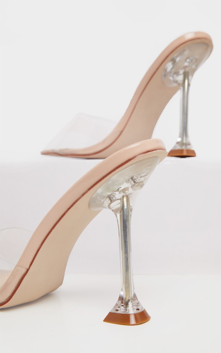 Nude Clear Heel Mule Sandals