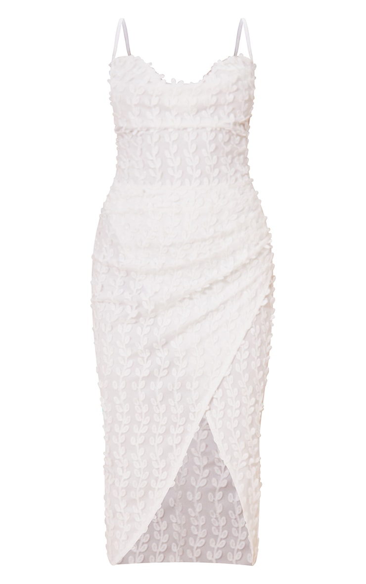 White Lace Cowl Neck Lace Up Back Midi Dress