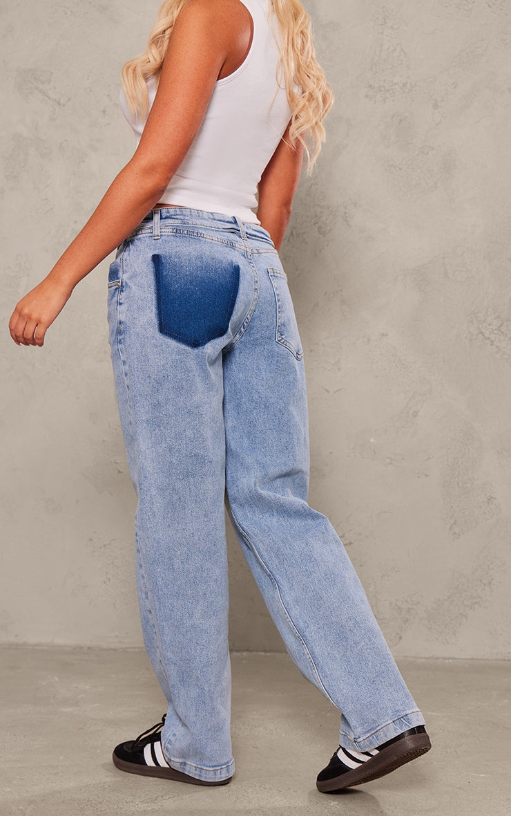 Light Blue Wash Foldover Waistband Denim Jeans