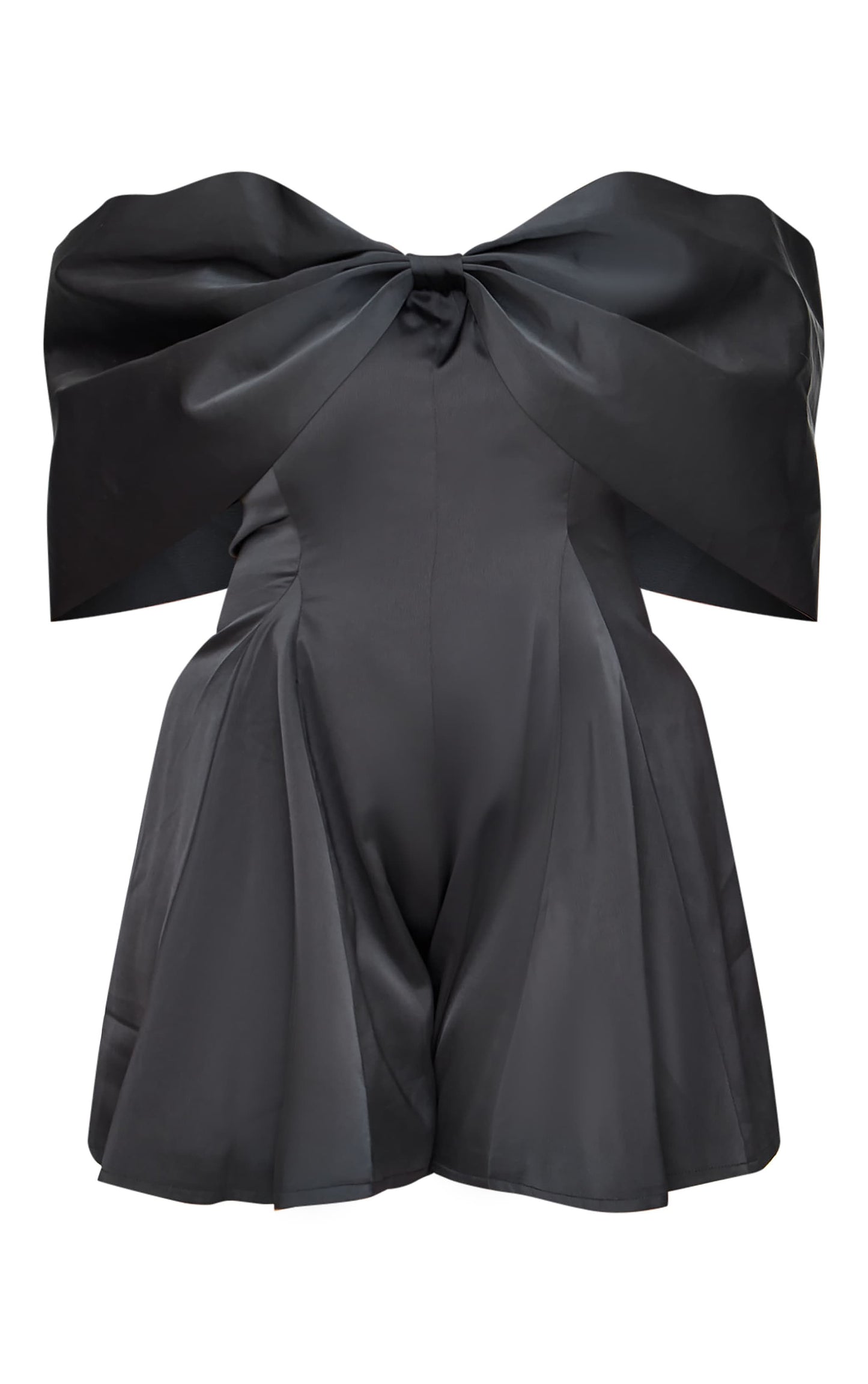 Plus Premium Black Satin Extreme Bow Detail Playsuit