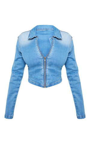 Shape Light Blue Denim Cropped Zip Through Jacket