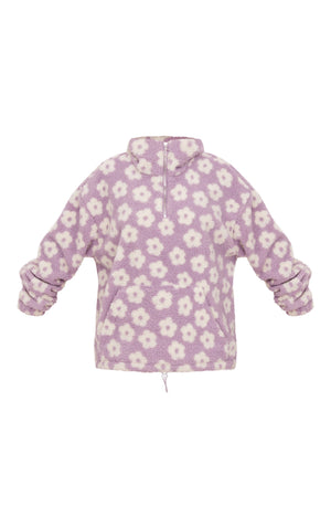 Lilac Floral Quarter Zip Pocket Detail Fleece