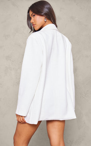 Cream Textured Oversized Drop Shoulder Blazer