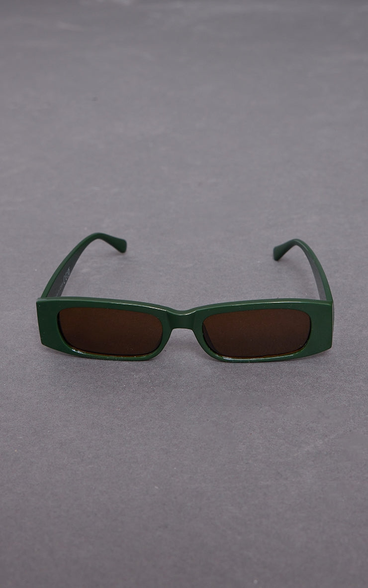 Green Chunky Arm Slim Squared Sunglasses