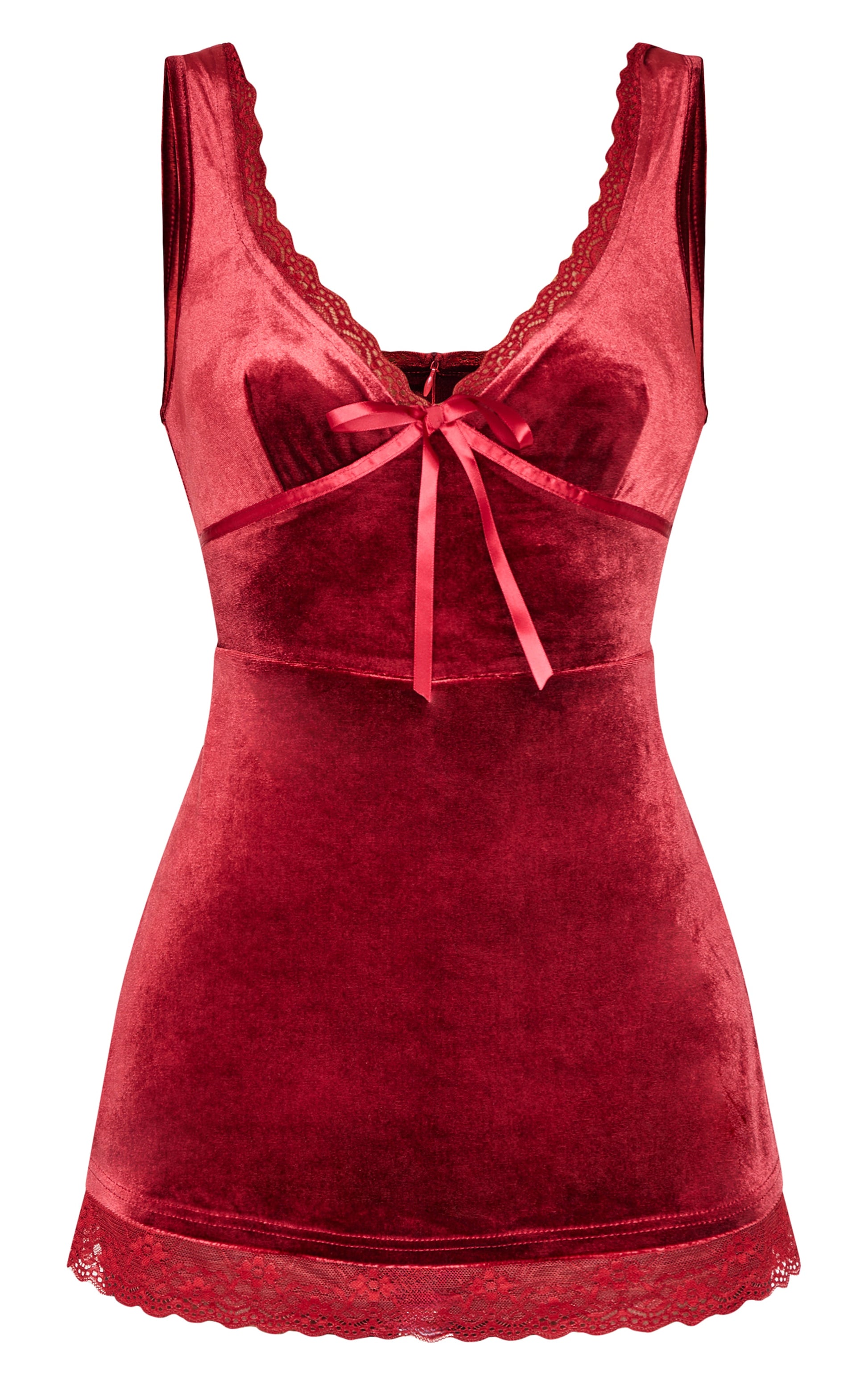 Burgundy Velvet Ribbon Trim Playsuit