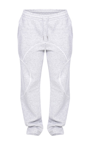 Ash Grey Oversized Contrast Piping Straight Leg Joggers