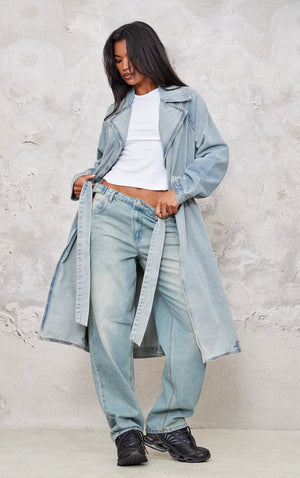 Vintage Wash Denim Trench Coat