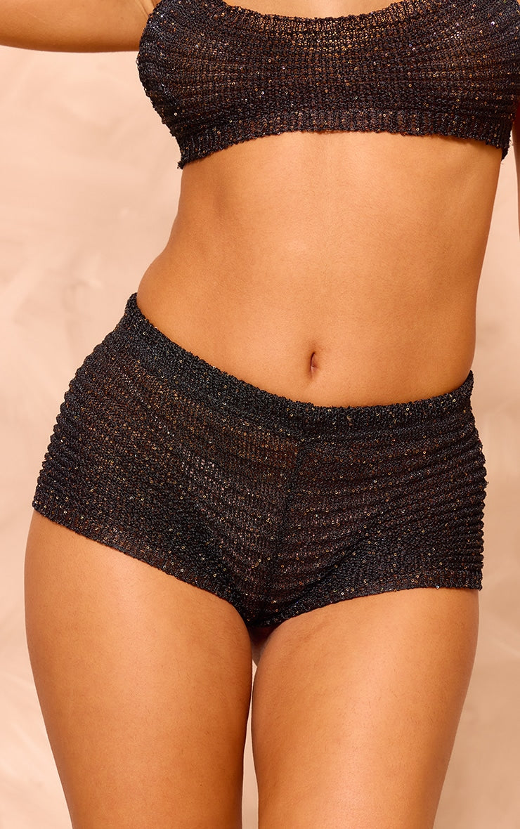 Petite Gold Knit Sequin Hotpants