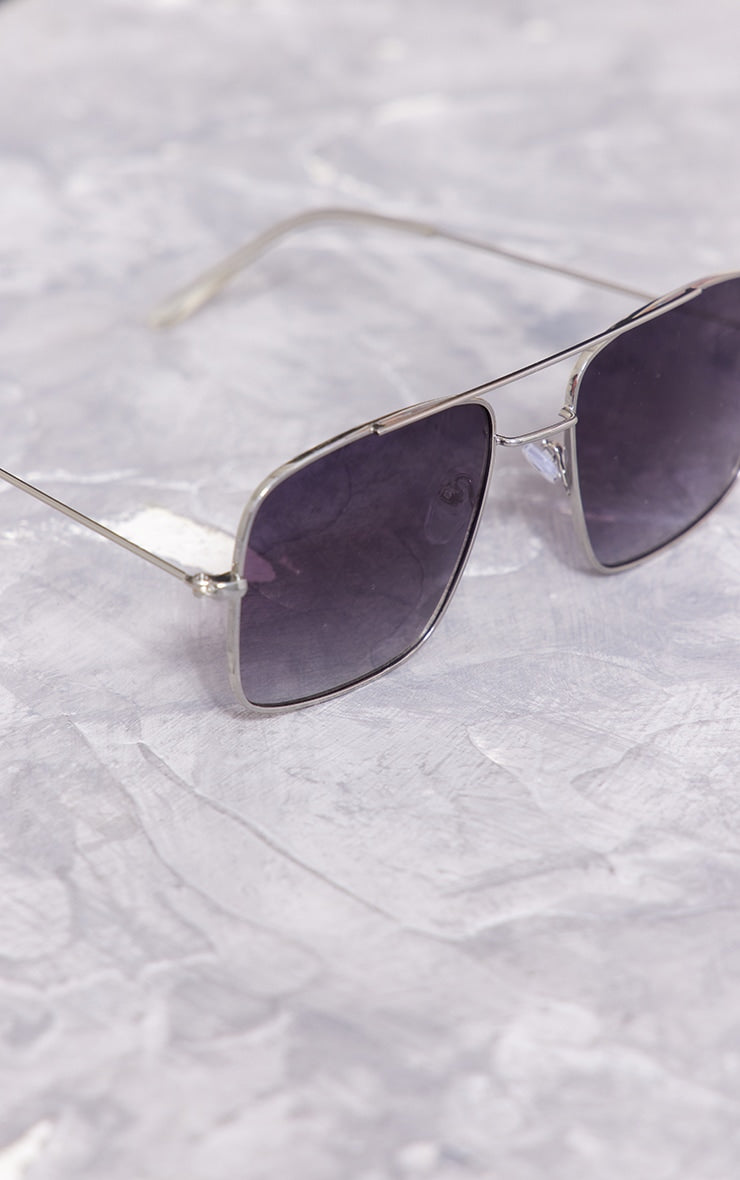 Silver Metal Square Frame Aviator Sunglasses