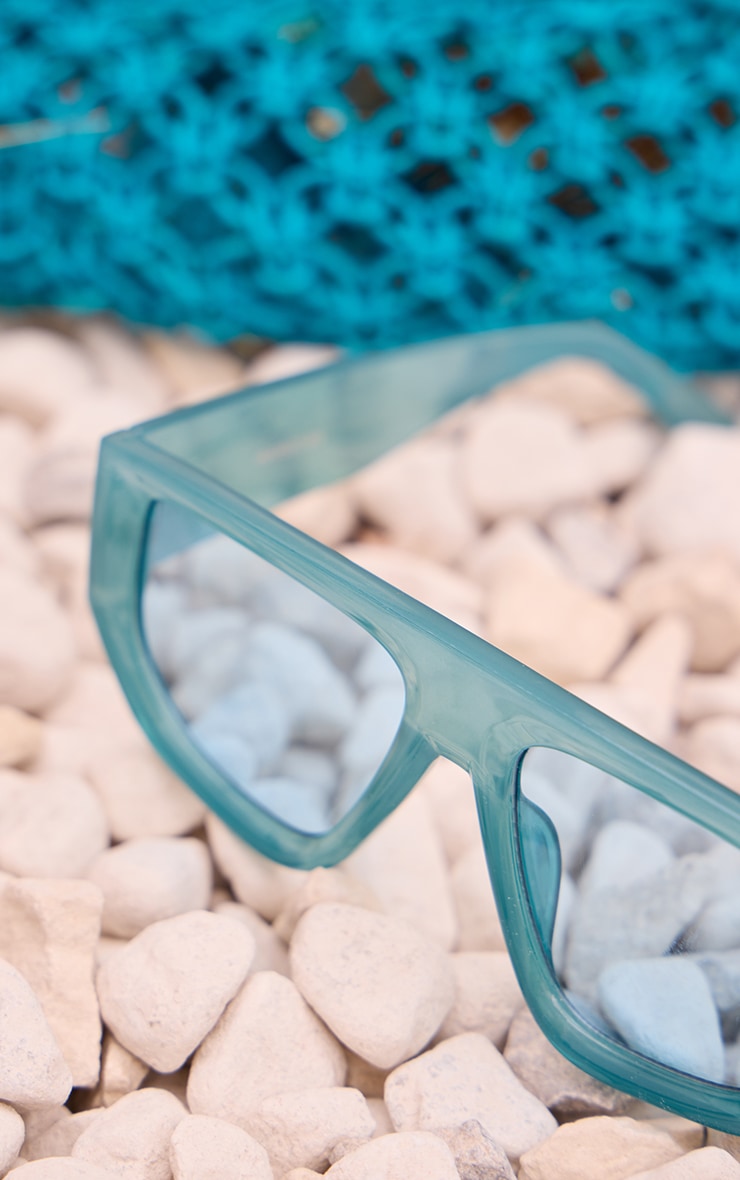 Blue Chunky Clear Frame Visor Sunglasses