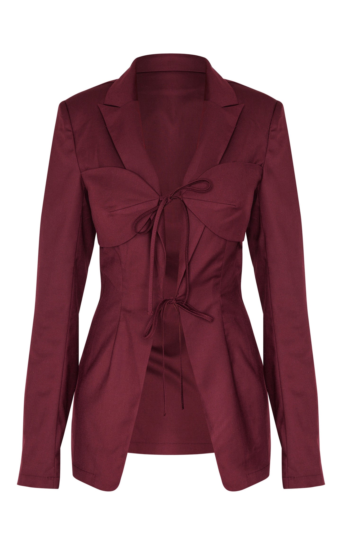 Burgundy Tailored Woven Tie Front Longline Blazer