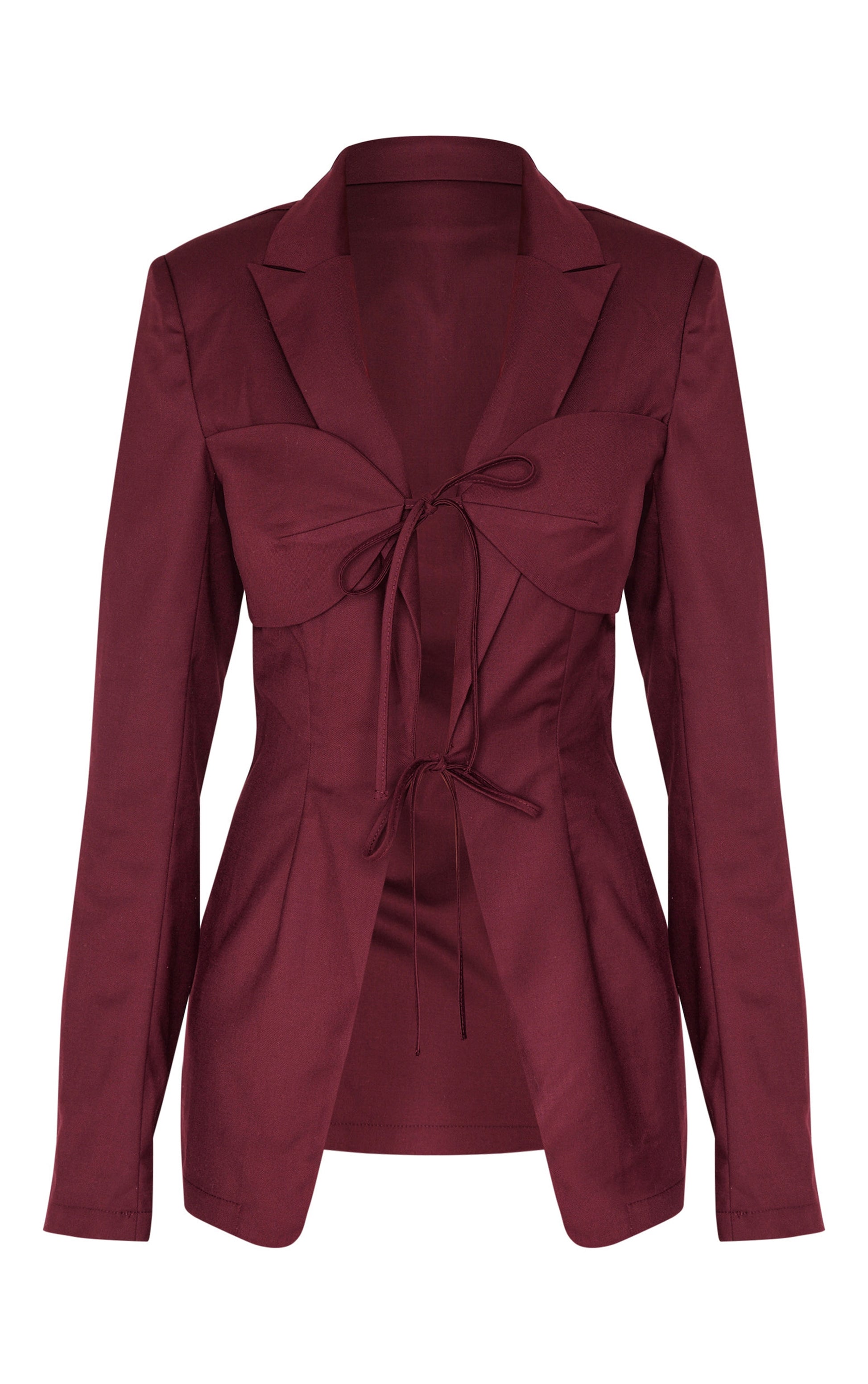 Burgundy Tailored Woven Tie Front Longline Blazer