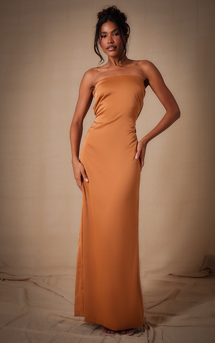 Sage Bridesmaid Satin Bandeau Maxi Dress