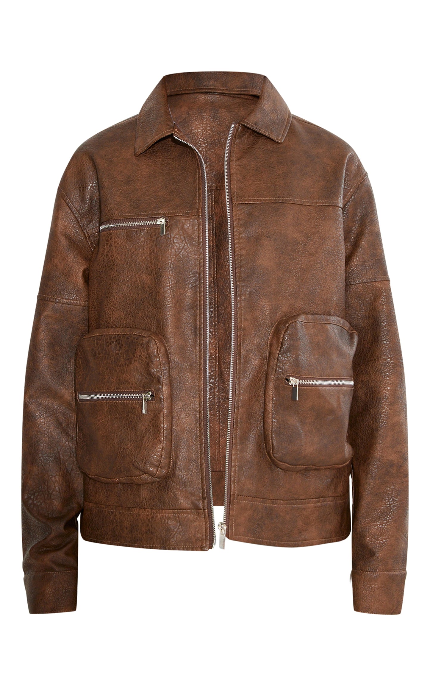 Tall Brown Faux Leather Oversized Utility Jacket