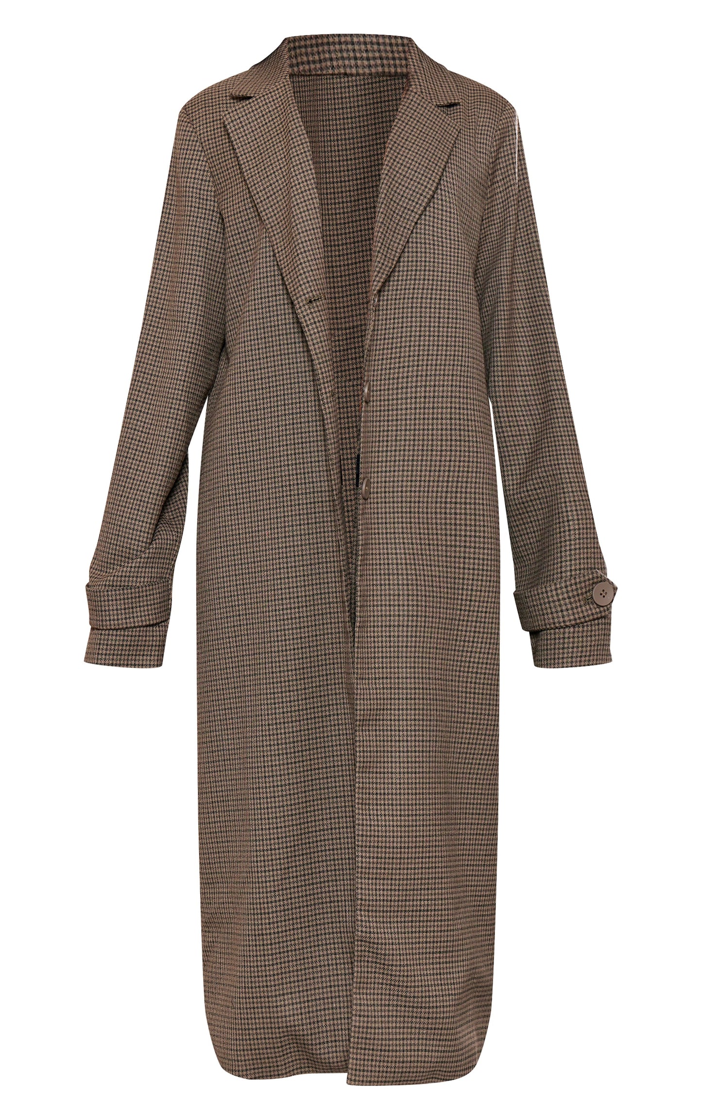 Petite Brown Check Print Oversized Trench Coat