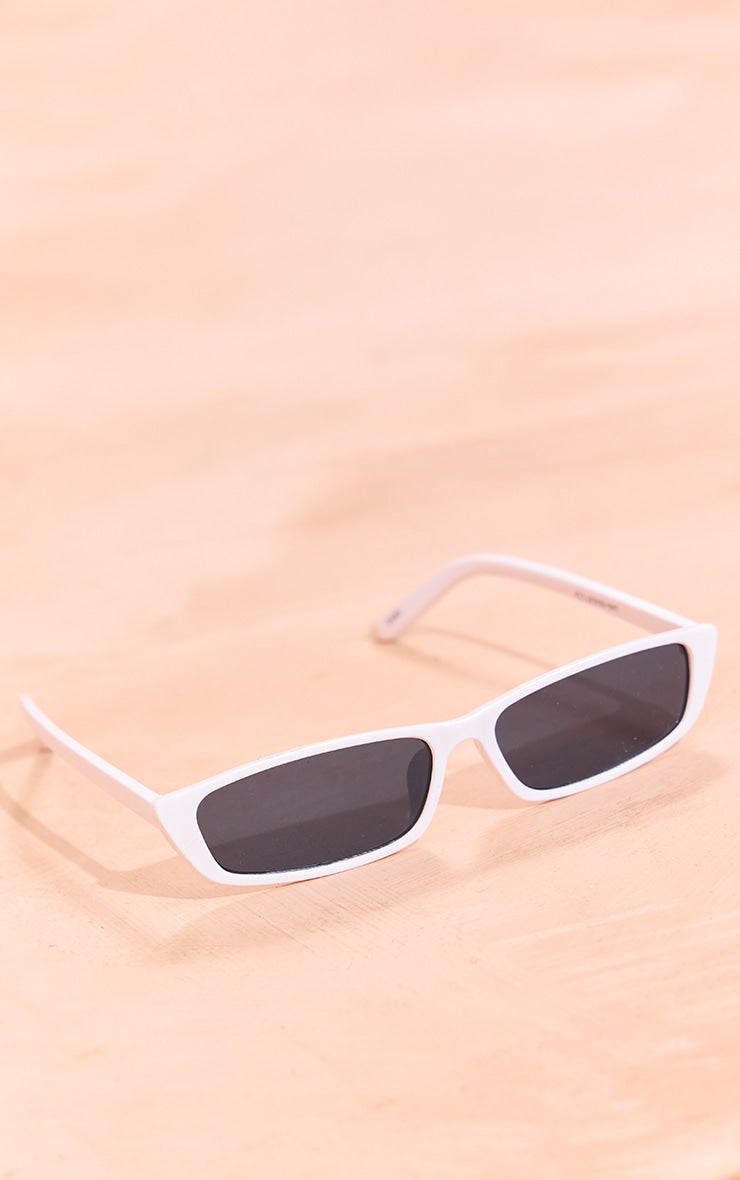 White Slim Rectangular Lense Sunglasses