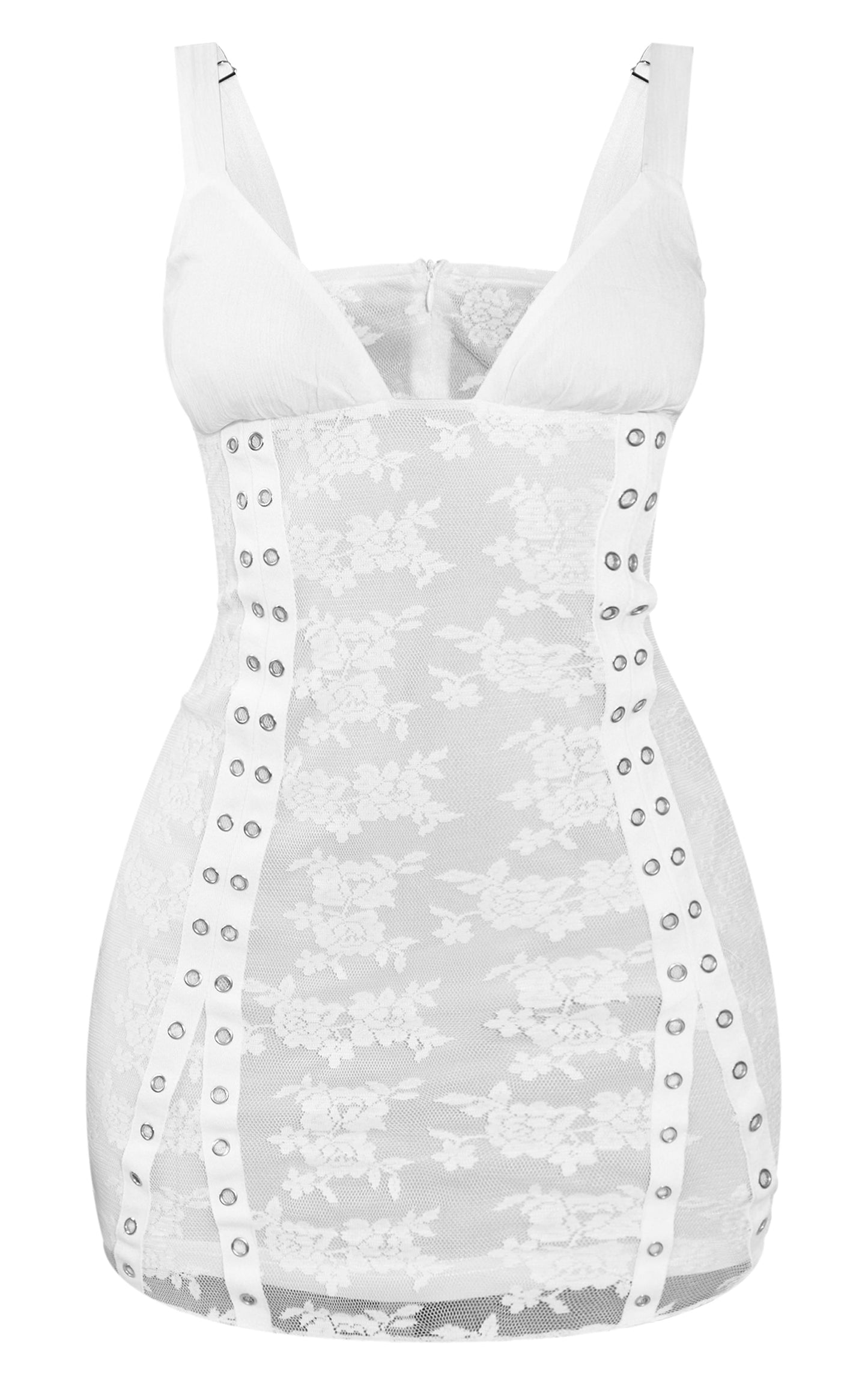 Petite White Lace Up Mini Dress With Lace Details