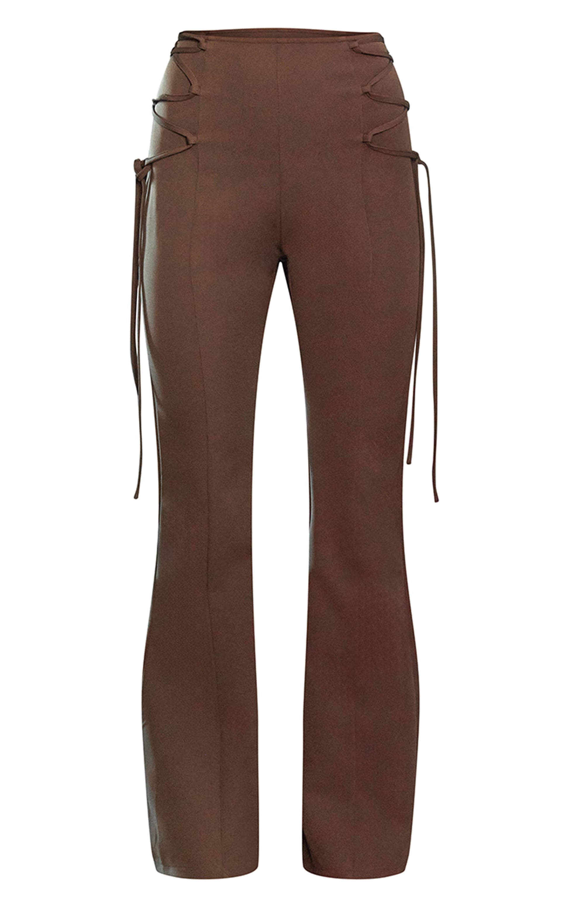 PLT Label Taupe Lace Up Extreme High Waisted Tailored Trousers