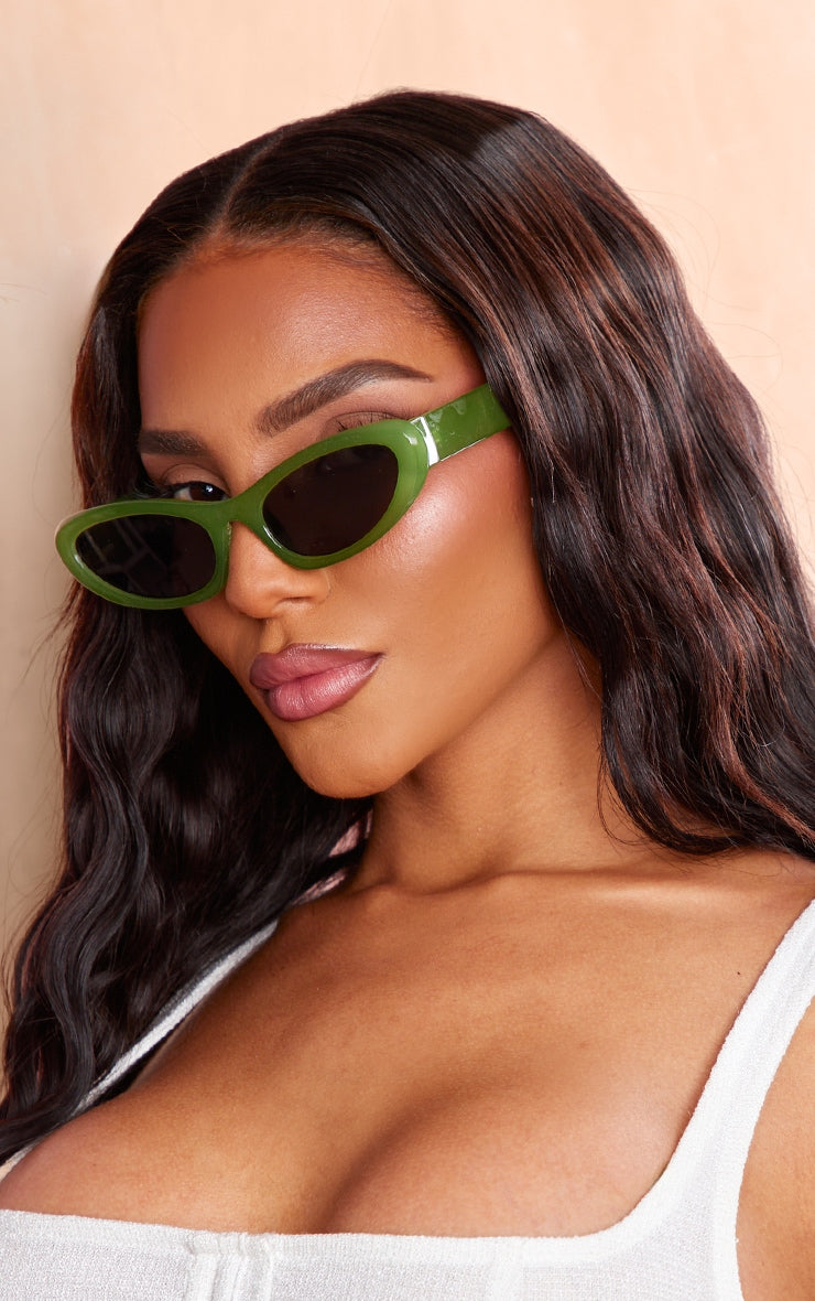 Green Slim Retro Cat Eye Sunglasses