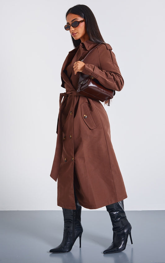 Petite Chocolate Oversized Trench Coat