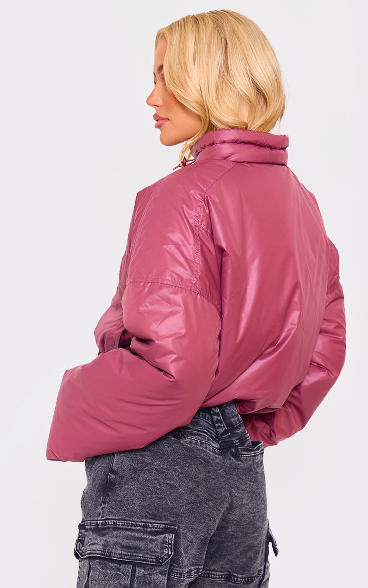 Burgundy Pocket Detail Lightweight Puffer Jacket