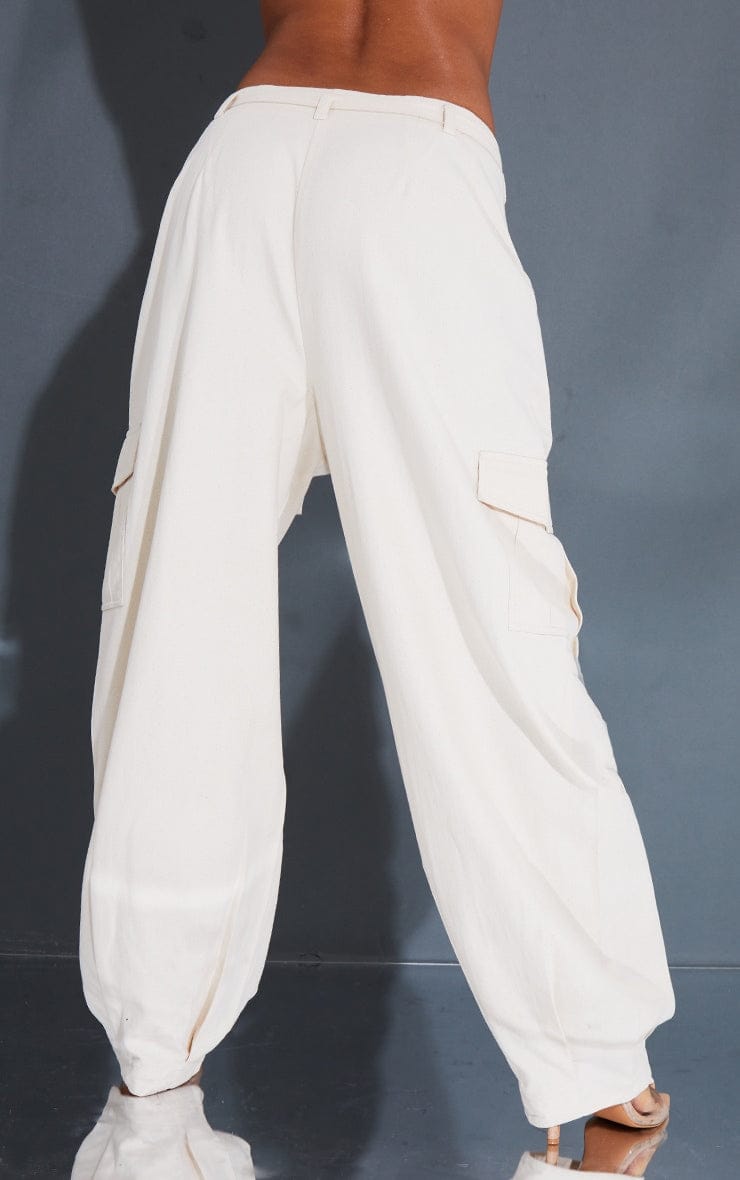 Cream Baggy Low Rise 90's Cargo Trousers - HCWP 