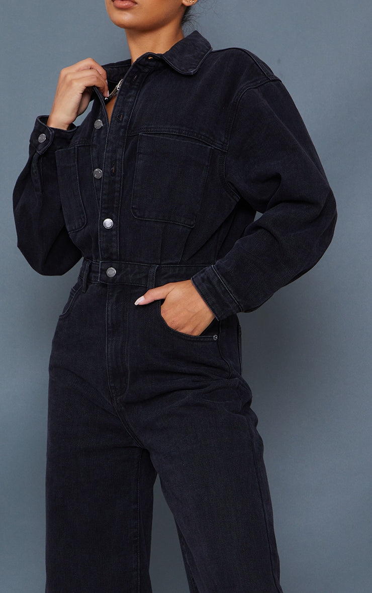 Washed Black Oversized Denim Boilersuit - HCWP 