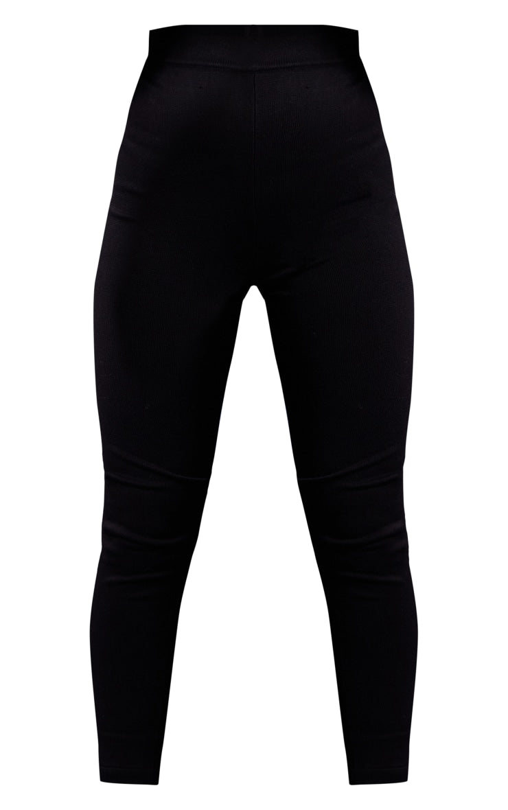 Plus Black Ribbed Ski Knitted Base Layer Leggings - HCWP 