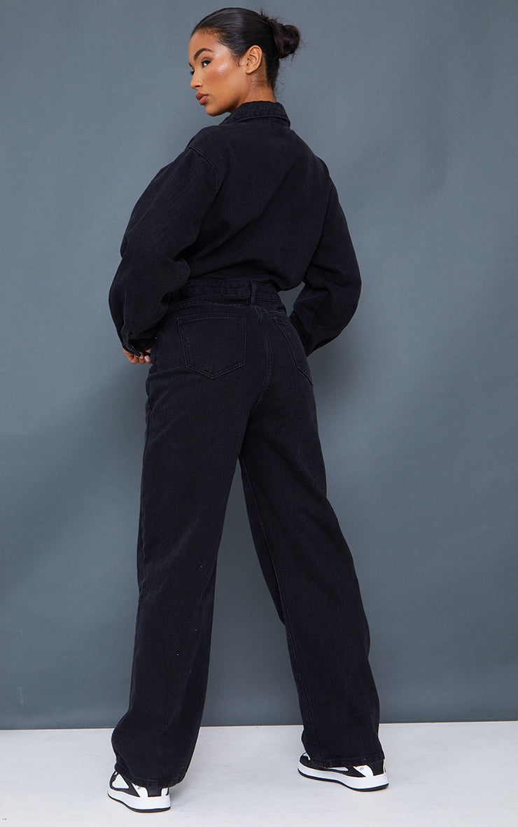 Washed Black Oversized Denim Boilersuit - HCWP 