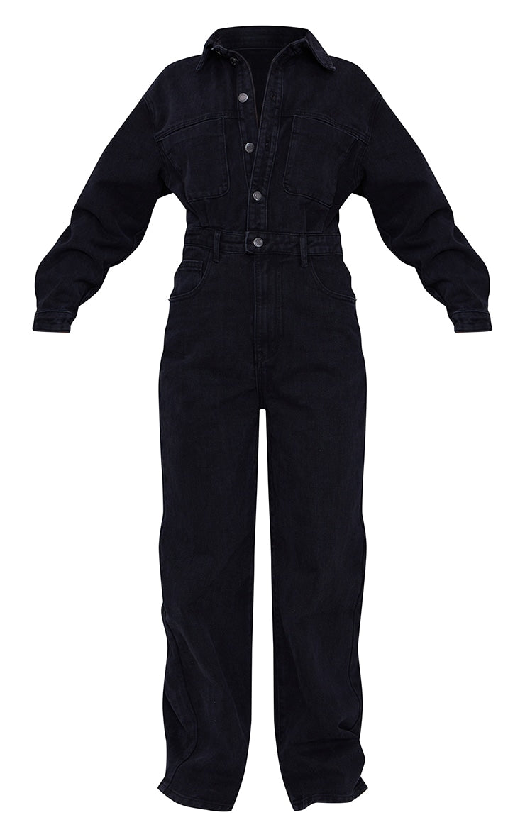 Washed Black Oversized Denim Boilersuit - HCWP 