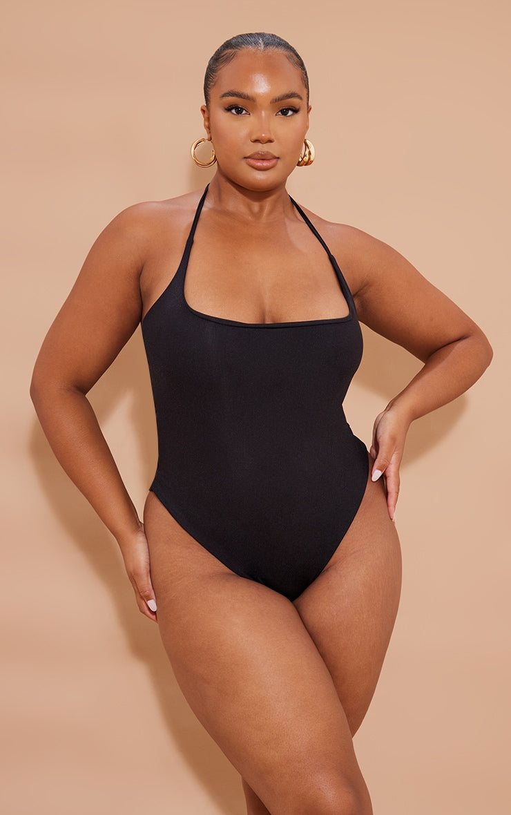 Plus Black Cowl Neck Swimsuit - HCWP 