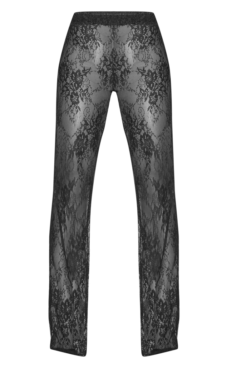 Black Sheer Lace Wide Leg Trousers - HCWP 